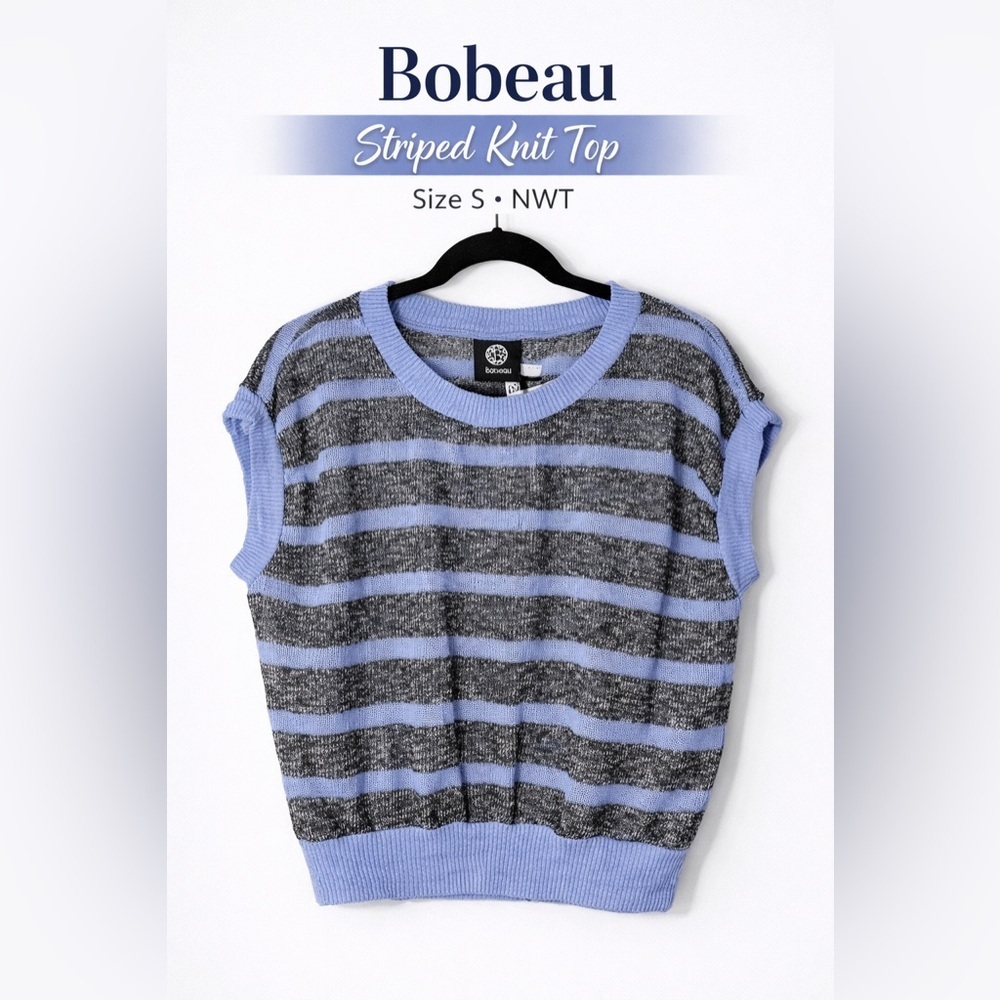 Bobeau Blue Gray Striped Knit Top Size S NWT Soft Lightweight Sweater